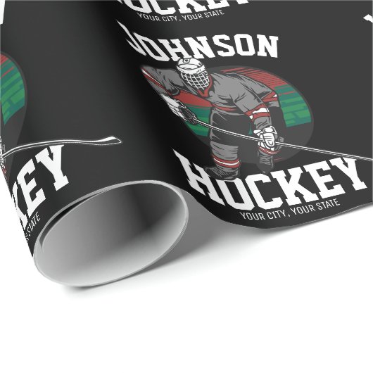 アイスパーソナライズされたホッケープレーヤーチームアスリート名 ラッピングペーパー (ロールコーナー)