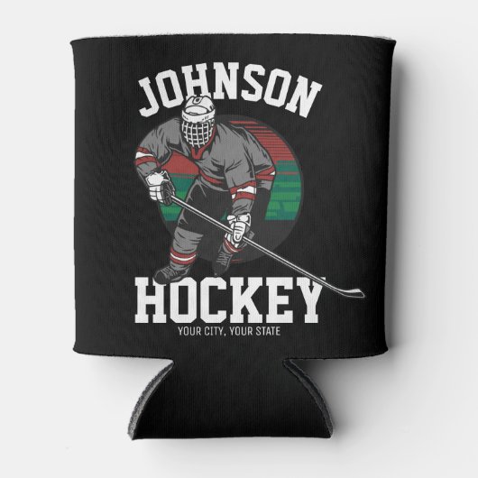 アイスパーソナライズされたホッケープレーヤーチームアスリート名 缶クーラー (正面)