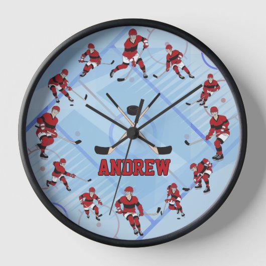 アイスパーソナライズされたホッケー選手の時計 壁時計 (正面)