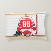 アイスパーソナライズされた赤と白ホッケージャージー アクセントクッション (正面)