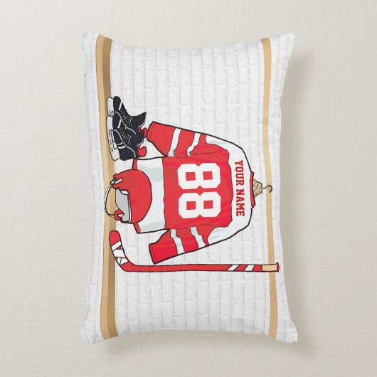 アイスパーソナライズされた赤と白ホッケージャージー アクセントクッション (正面(垂直))