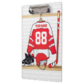 アイスパーソナライズされた赤と白ホッケージャージー クリップボード (左)