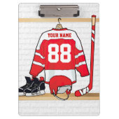 アイスパーソナライズされた赤と白ホッケージャージー クリップボード (正面)