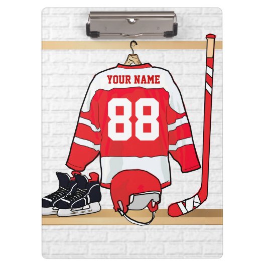 アイスパーソナライズされた赤と白ホッケージャージー クリップボード (正面)