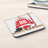 アイスパーソナライズされた赤と白ホッケージャージー コースター (左側)