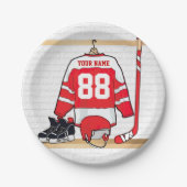 アイスパーソナライズされた赤と白ホッケージャージー ペーパープレート (正面)