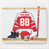 アイスパーソナライズされた赤と白ホッケージャージー マウスパッド (正面)