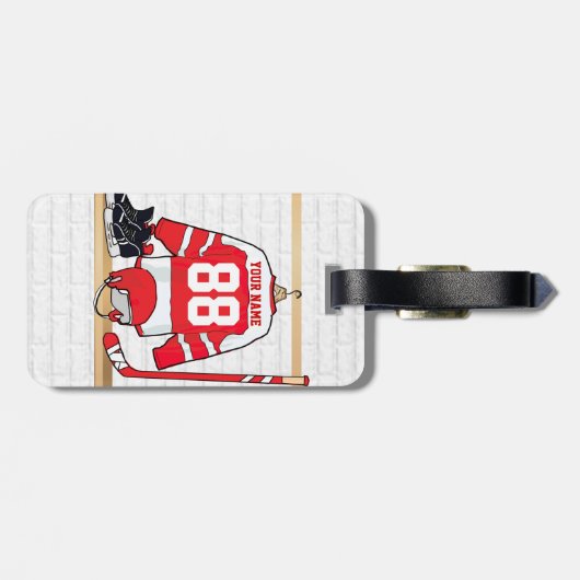 アイスパーソナライズされた赤と白ホッケージャージー ラゲッジタグ (裏面横)