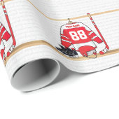 アイスパーソナライズされた赤と白ホッケージャージー ラッピングペーパー (ロールコーナー)