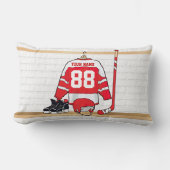 アイスパーソナライズされた赤と白ホッケージャージー ランバークッション (正面)