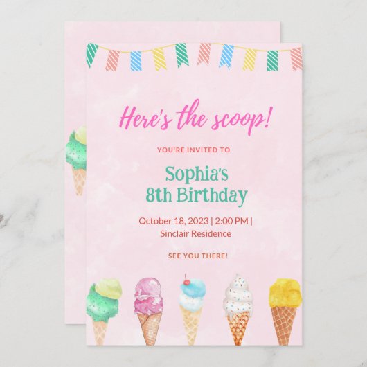 アイスパーティーのご案内カード おいしいアイスのスプーンはこちら 招待状 (正面/裏面)