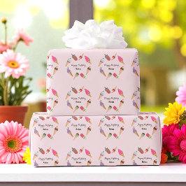 アイスパーティー ポップシクル コーン ピンク ラッピングペーパー