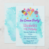 アイスパーティ ポップシクル ラッパー 誕生日招待状 招待状 (正面/裏面)