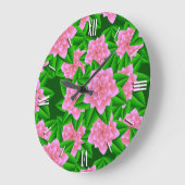 アイスピンクカメリアとグリーン葉 ラージ壁時計 (傾斜)