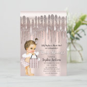 アイスピンクローズダイヤモンドグリッタードリップベビーシャワー 招待状