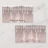 アイスピンクローズダイヤモンド金ゴールドグリッタードリップ美しい 名刺 (正面/裏面)