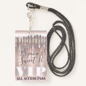 アイスピンクローズ金ゴールドグリッタードリップスウィート16 VIPパス バッジ (裏面ランヤード)