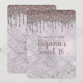 アイスピンクローズ金ゴールドグリッタードリップマーメイドスウィート16 招待状 (正面/裏面)