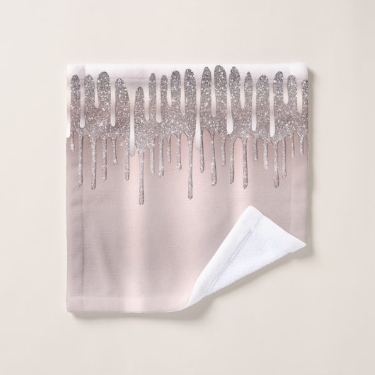 アイスピンクローズ金ゴールドダイヤモンドグリッタースパークルドリップ バスタオルセット (ウォッシュタオル)