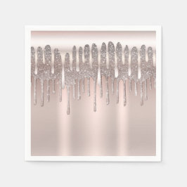 アイスピンクローズ金ゴールドダイヤモンドグリッタードリップスウィート16 スタンダードカクテルナプキン