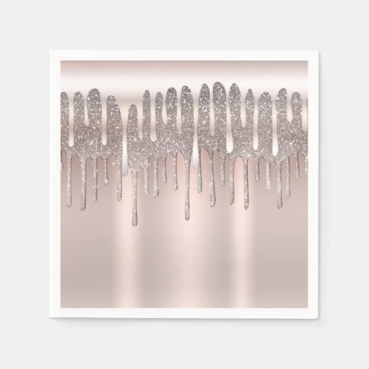 アイスピンクローズ金ゴールドダイヤモンドグリッタードリップスウィート16 スタンダードカクテルナプキン (正面)