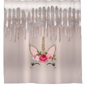 アイスピンクローズ金ゴールドダイヤモンドグリッタードリップユニコーン2 シャワーカーテン (正面)