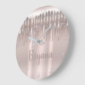 アイスピンクローズ金ゴールドダイヤモンドスパークルグリッタードリップ ラージ壁時計 (傾斜)