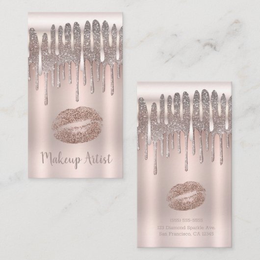 アイスピンクローズ金ゴールドリップキスダイヤモンドグリッタードリップ 名刺 (正面/裏面)