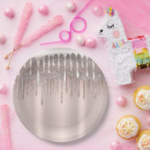 アイスピンク ローズゴールド ダイヤモンド グリッター ドリップ スイート16 ペーパープレート (パーティー)