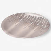 アイスピンク ローズゴールド ダイヤモンド グリッター ドリップ スイート16 ペーパープレート (アングル)