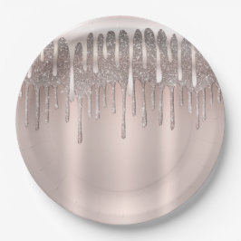 アイスピンク ローズゴールド ダイヤモンド グリッター ドリップ スイート16 ペーパープレート