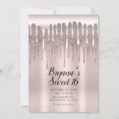 アイスピンク ローズゴールド ダイヤモンド グリッター ドリップ スイート16 招待状 (正面)