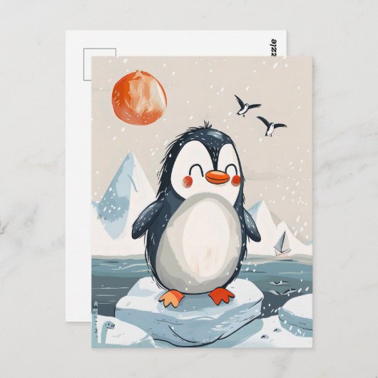 アイスフおもしろいローに描かれた漫画ペンギン ポストカード (正面/裏面)