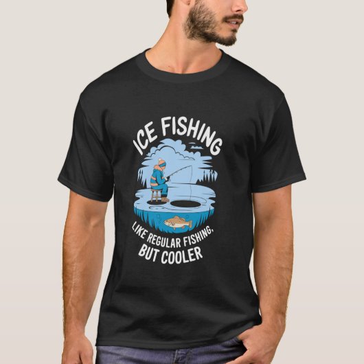アイスフィッシングの氷の穴の魚のデザイン 釣り人向け Tシャツ (正面)