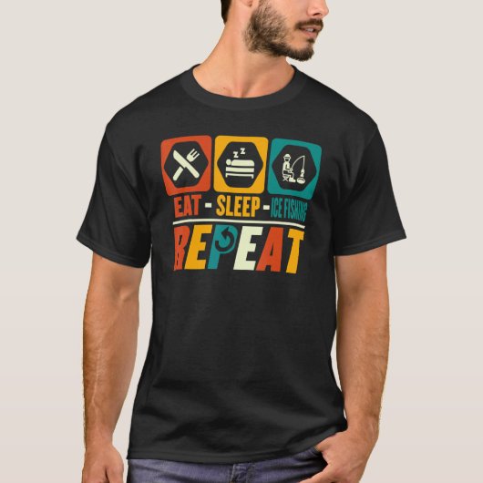 アイスフィッシングを楽しむ暮らし アイスフィッシング好きな釣り人 魚 Tシャツ (正面)