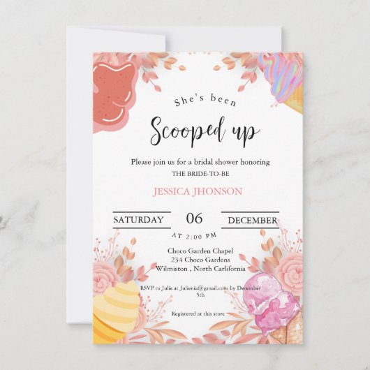 アイスブライダルシャワーを掬い上げた 招待状 (正面)