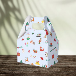 アイスブルーかわいいクリスマスイラストギフトボックス フェイバーボックス