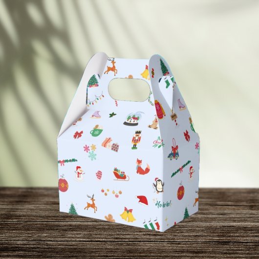 アイスブルーかわいいクリスマスイラストギフトボックス フェイバーボックス