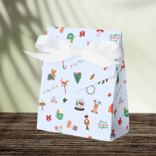 アイスブルーかわいいクリスマスイラストギフトボックス フェイバーボックス