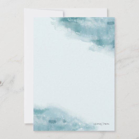 アイスブルーつや消し水カラーブライダルシャワー 招待状 (裏面)