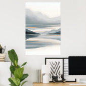 アイスブルーとベージュ抽象芸術シースケープ ポスター (ホームオフィス)