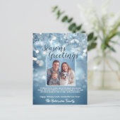 アイスブルーな雪のスパークルファミリーフォトホリデーカード シーズンポストカード (スタンド正面)