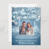 アイスブルーな雪のスパークルファミリーフォトホリデーカード シーズンポストカード (正面/裏面)