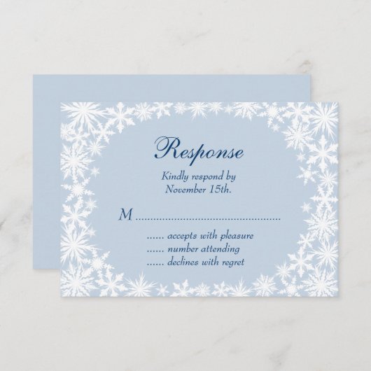 アイスブルーのウィンターレースRSVP 出欠カード (正面/裏面)
