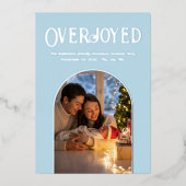 アイスブルーのクリスマスベイビー 誕生発表写真 箔シーズンカード (正面)