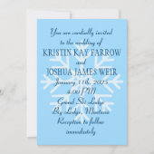 アイスブルーのスノーフレーク結婚・スキーヤー 招待状 (正面)