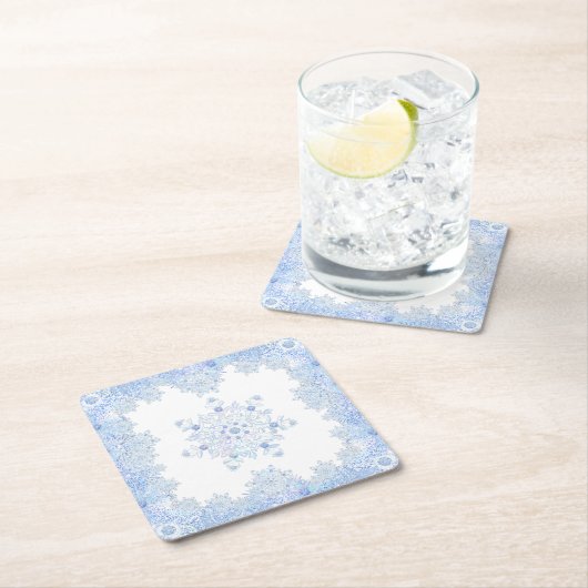 アイスブルーのスノーフレーク スクエアペーパーコースター (インサイチュ)