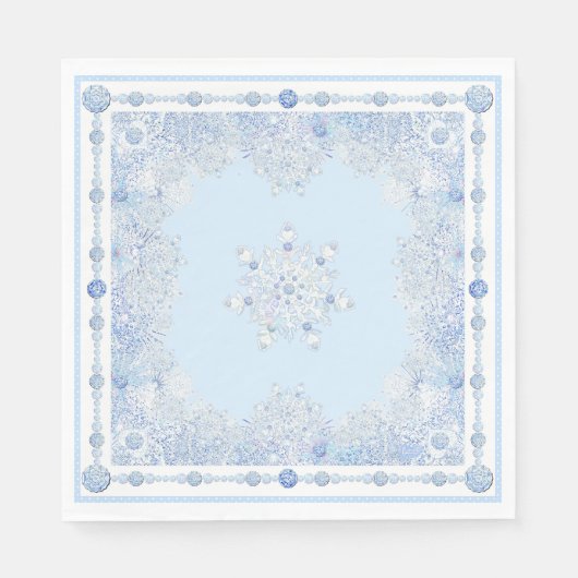 アイスブルーのスノーフレーク スタンダードランチョンナプキン (正面)