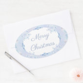 アイスブルーのスノーフレーク 楕円形シール (封筒)