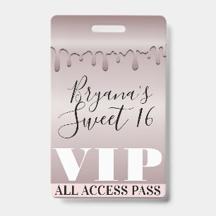 アイスブルーのバラ ローズゴールド ピンク ドリップ スイート16 シックスティーン VIP バッジ